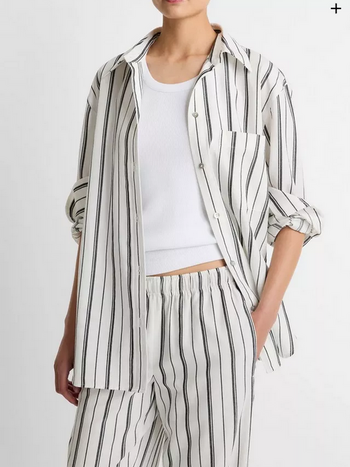 VINCE Resort Stripe Oversized Button Front Shirt -