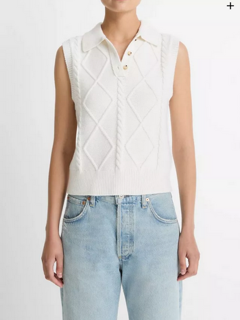 VINCE Polo Cable Knit Vest - Off White