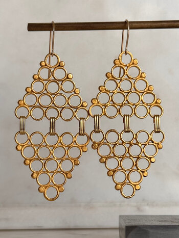 SENNOD Gold Double Hive Pyramid Earrings