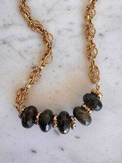 SENNOD Chunky Labradorite and Brass Necklace 15-17"