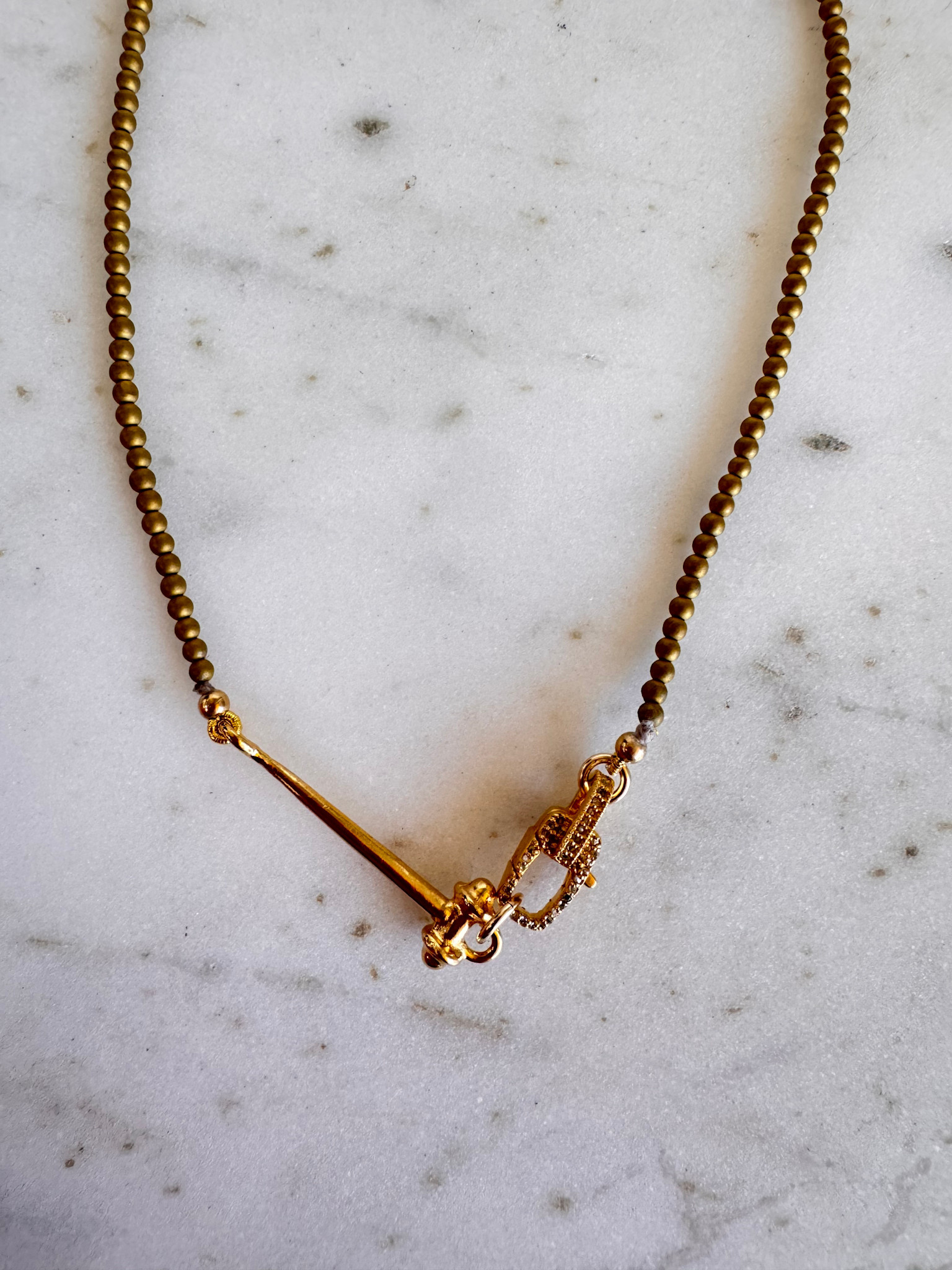 SENNOD Gold Hematite with Diamond Clasp 16"Necklace