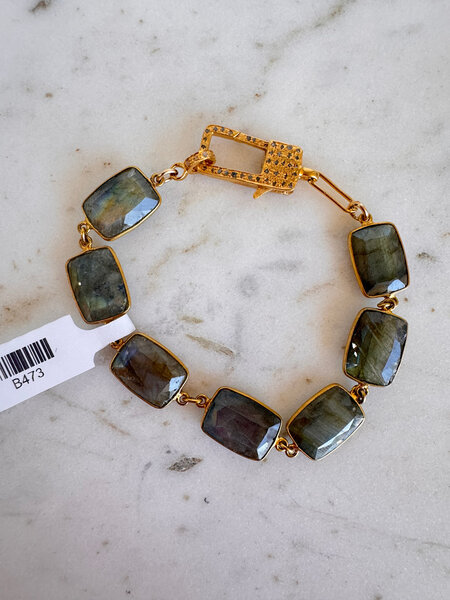 SENNOD Labradorite Bezel Bracelet with Diamond Clasp