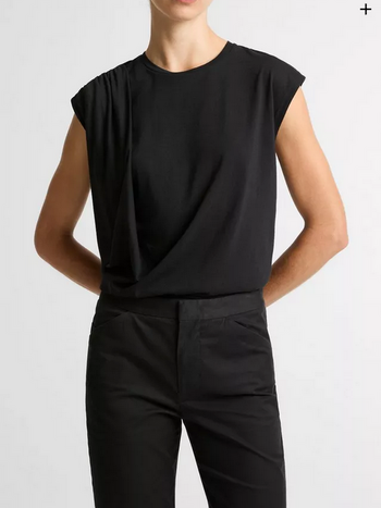 VINCE Pima Cotton Draped Sleeveless Top - Black