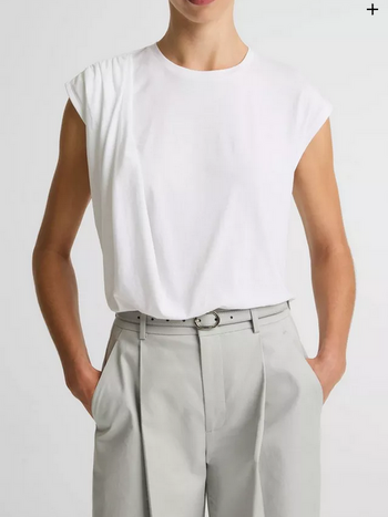 VINCE Pima Cotton Draped Sleeveless Top - Optic White