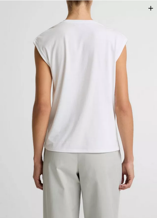 VINCE Pima Cotton Draped Sleeveless Top - Optic White