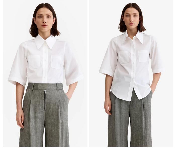 SMYTHE 3/4 Sleeve Point Collar Shirt - White