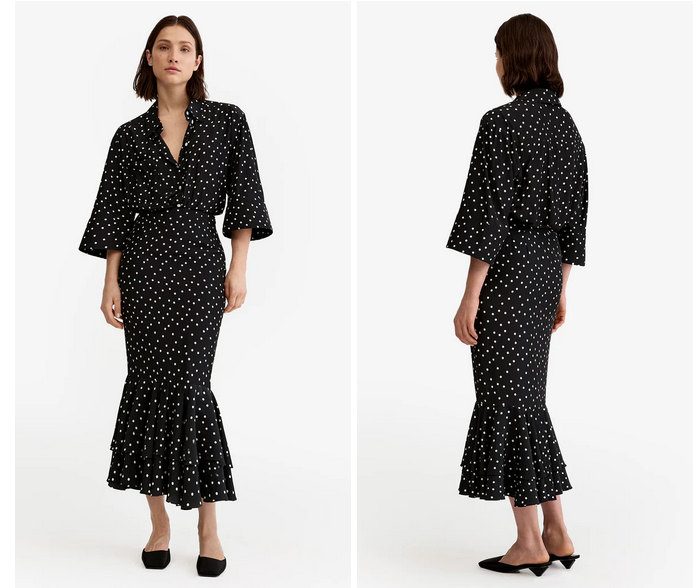 SMYTHE Tiered Midi Skirt - Black Polka Dot