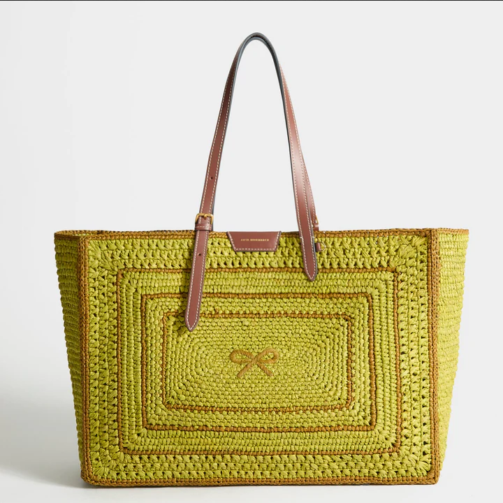 ANYA HINDMARCH E/W Raffia Bow Tote - Caper Green