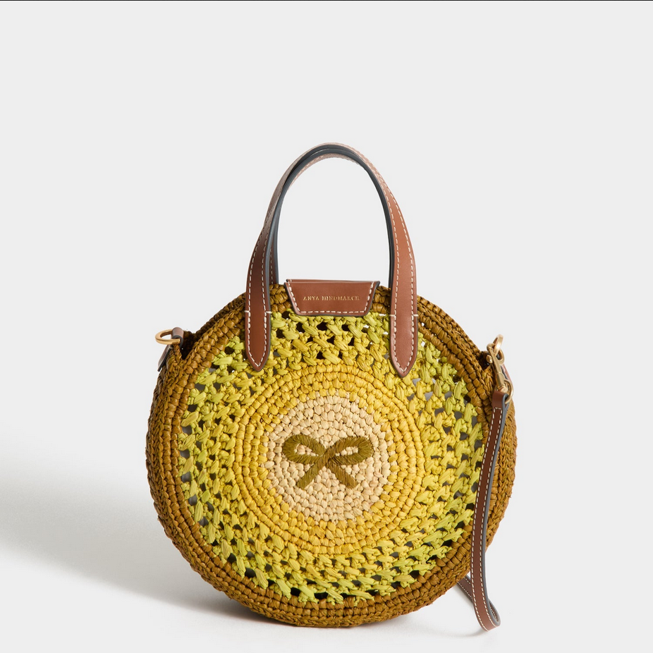 ANYA HINDMARCH Raffia Small Round Bow Crossbody - Caper Green