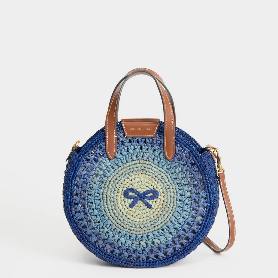 ANYA HINDMARCH Raffia Small Round Bow Crossbody - Monday Blue