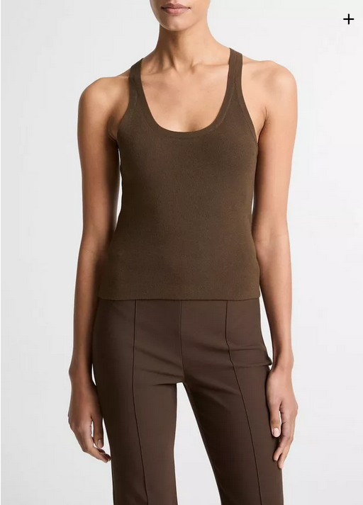 VINCE Milano-Stitch Scoop-Neck Sweater Tank - Dark Bark