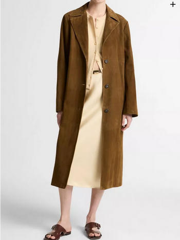 VINCE Suede Long Coat - Wood Moss