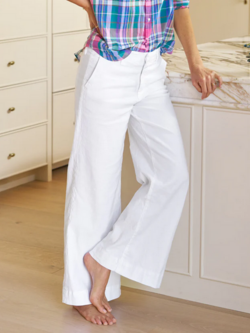 FRANK & EILEEN West Village Wide Leg Trousers - White Performance Linen