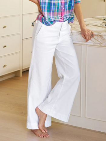 FRANK & EILEEN West Village Wide Leg Trousers - White Performance Linen