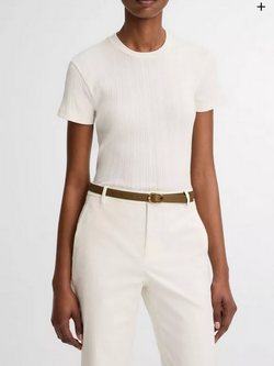 VINCE Ribbed Pima Cotton Crew Neck Top - Bone