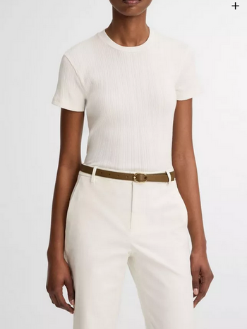 VINCE Ribbed Pima Cotton Crew Neck Top - Bone