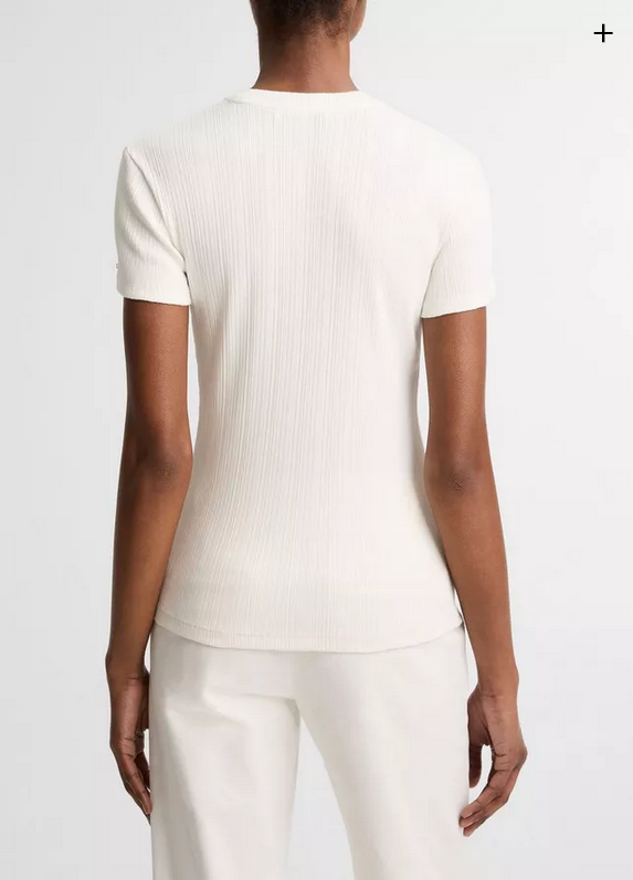 VINCE Ribbed Pima Cotton Crew Neck Top - Bone