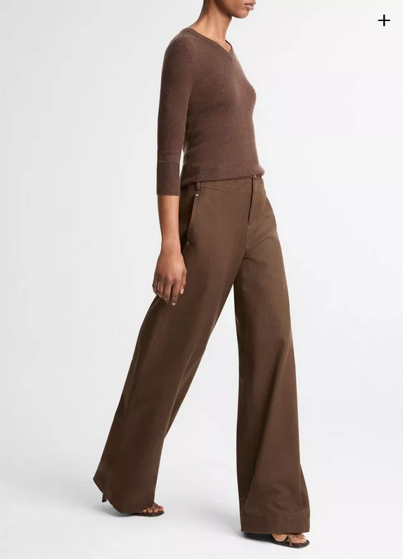 VINCE Cotton Utility Double-Waist Wide-Leg Pant - Willow
