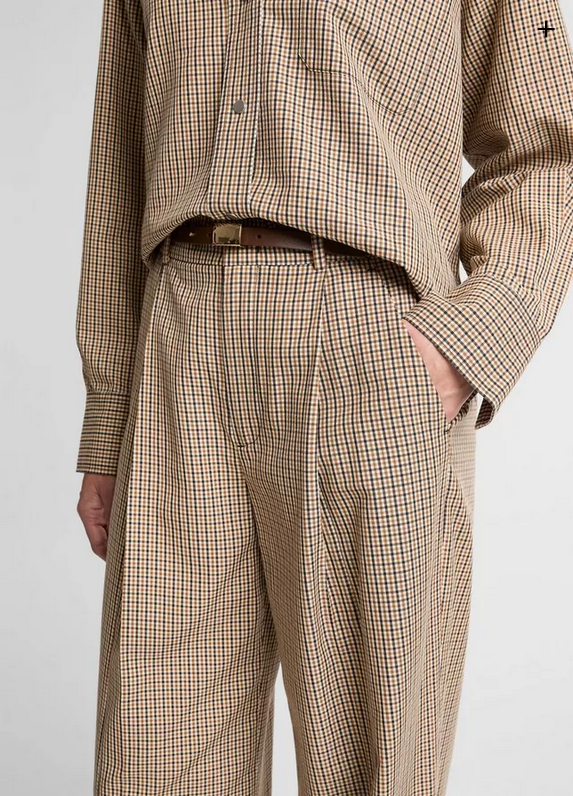VINCE Camille Checked Cotton-Blend Wide-Leg Trouser - Light Wheatstone Check