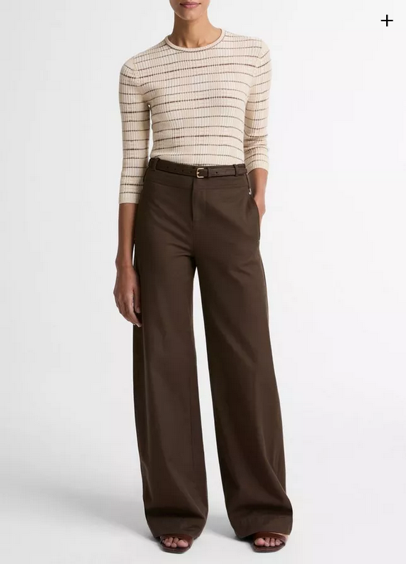 VINCE Plaid Wool-Cashmere Elbow-Sleeve Sweater - Wheatstone Combo