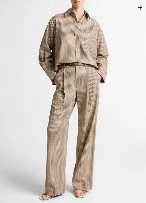 VINCE Checked Cotton-Blend Cropped Button-Front Shirt - Light Wheatstone Check