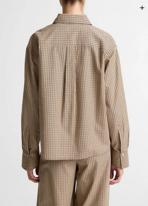 VINCE Checked Cotton-Blend Cropped Button-Front Shirt - Light Wheatstone Check