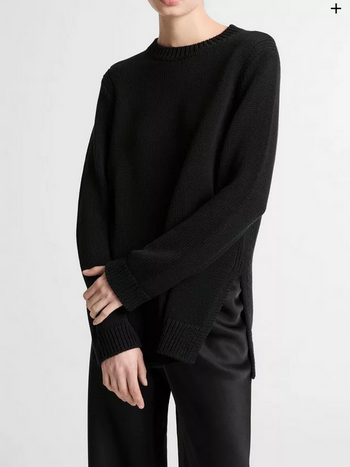 VINCE Italian Cotton-Blend Tunic Sweater - Black