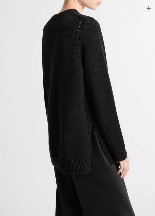 VINCE Italian Cotton-Blend Tunic Sweater - Black