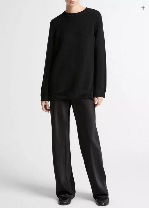 VINCE Italian Cotton-Blend Tunic Sweater - Black