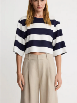 SMYTHE Cropped Swing Tee - Navy/White