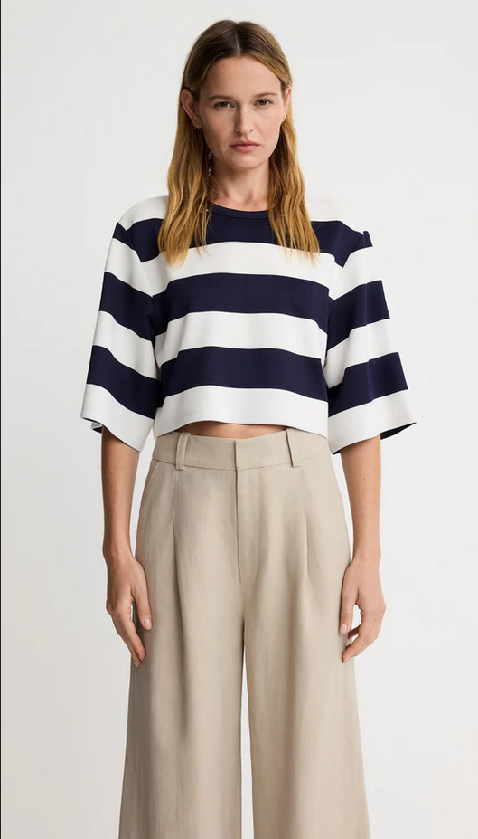 SMYTHE Cropped Swing Tee - Navy/White