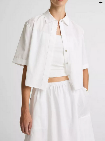 VINCE Scallop Detail Button Front Shirt - Optic White