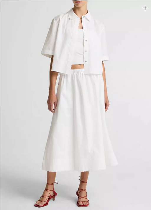 VINCE Scallop Detail Button Front Shirt - Optic White