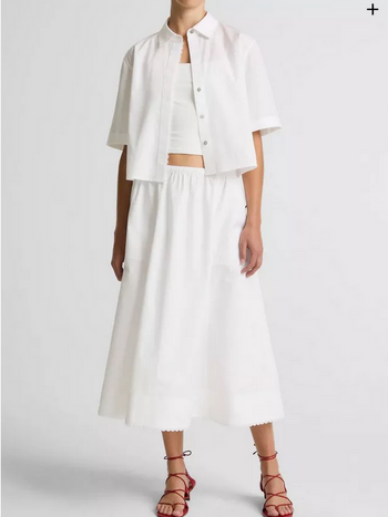 VINCE Scallop Detail Cotton Midi Skirt - Optic White