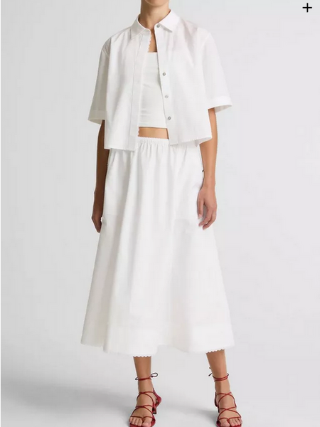 VINCE Scallop Detail Cotton Midi Skirt