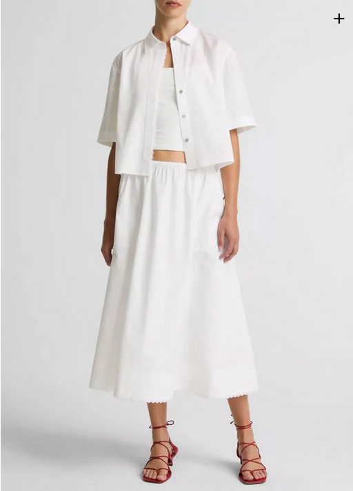 VINCE Scallop Detail Cotton Midi Skirt - Optic White