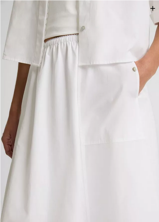 VINCE Scallop Detail Cotton Midi Skirt - Optic White