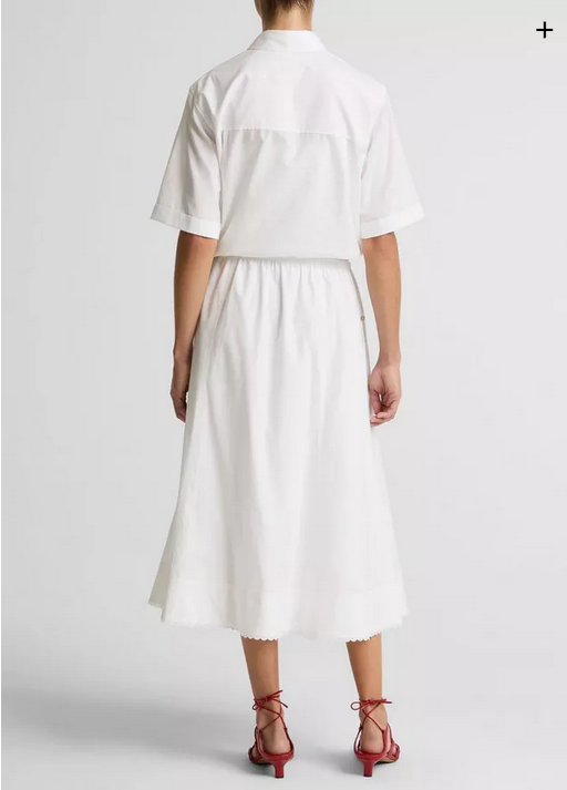 VINCE Scallop Detail Cotton Midi Skirt - Optic White
