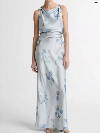 VINCE Petal Blur Satin Twist-Shoulder Dress - Soft Grey