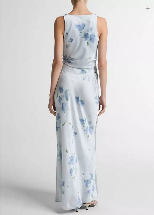 VINCE Petal Blur Satin Twist-Shoulder Dress - Soft Grey