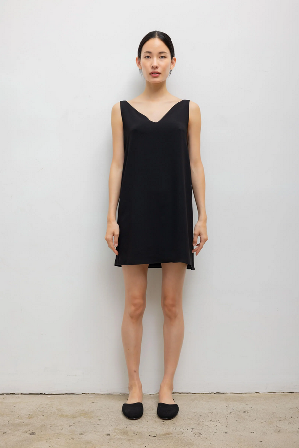 LESET Ari V Neck Mini Dress - Black
