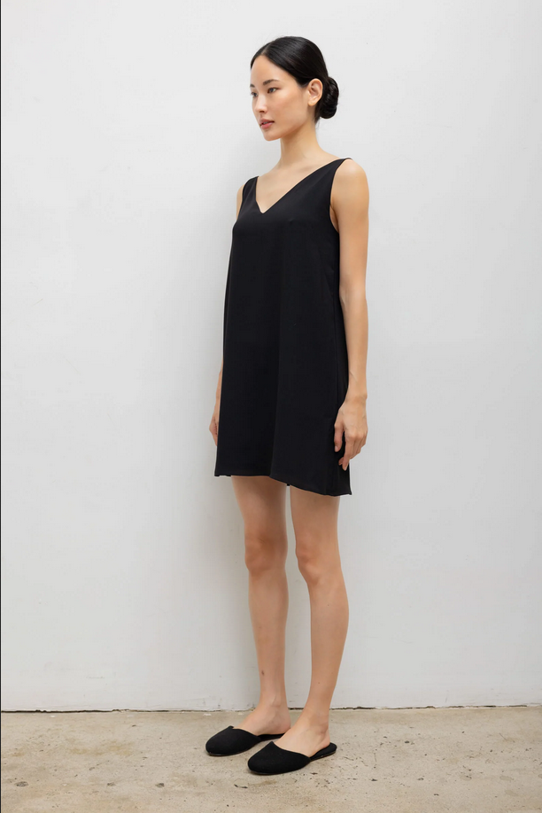LESET Ari V Neck Mini Dress - Black