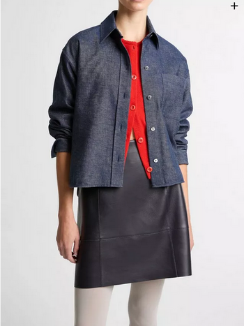 VINCE Chambray Cropped Button Front Shirt - Indigo