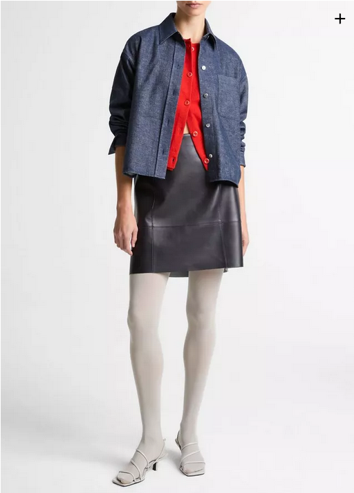 VINCE Chambray Cropped Button Front Shirt - Indigo