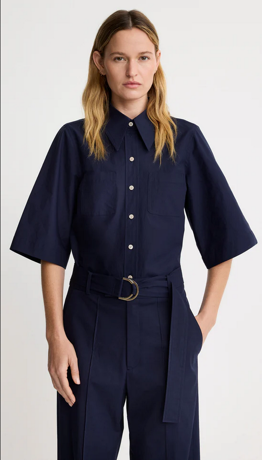 SMYTHE 3/4 Sleeve Point Collar Shirt - Navy