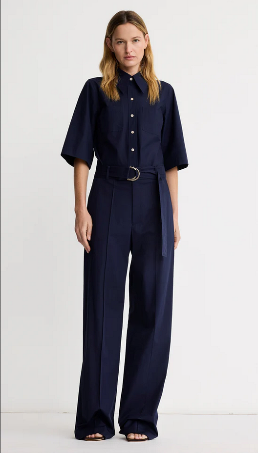 SMYTHE 3/4 Sleeve Point Collar Shirt - Navy