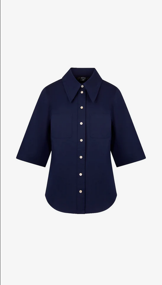 SMYTHE 3/4 Sleeve Point Collar Shirt - Navy