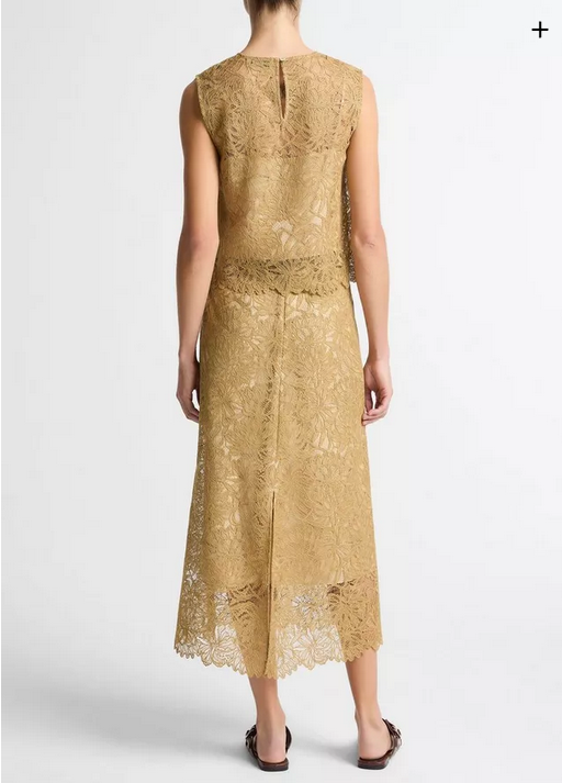VINCE Lace Slip Skirt - Soft Gold