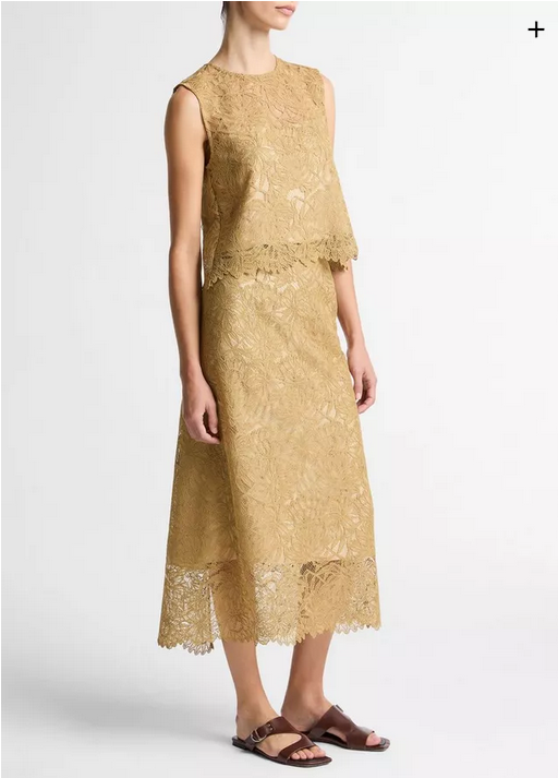 VINCE Lace Slip Skirt - Soft Gold