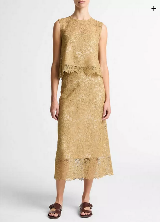 VINCE Lace Slip Skirt - Soft Gold